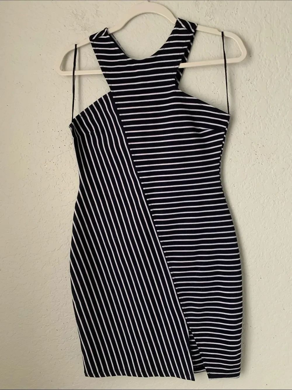Zara Trafaluc Striped Black and White Racer Halter Bodycon Dress Size M